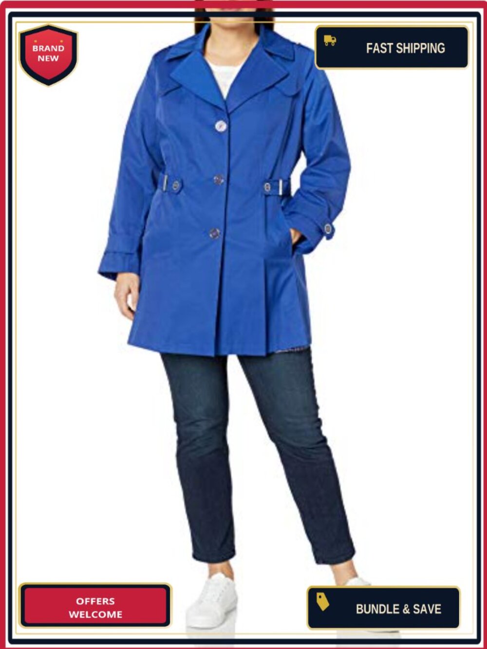 Plus Size Single Breasted Pleated Trench Coat 57% Cotton